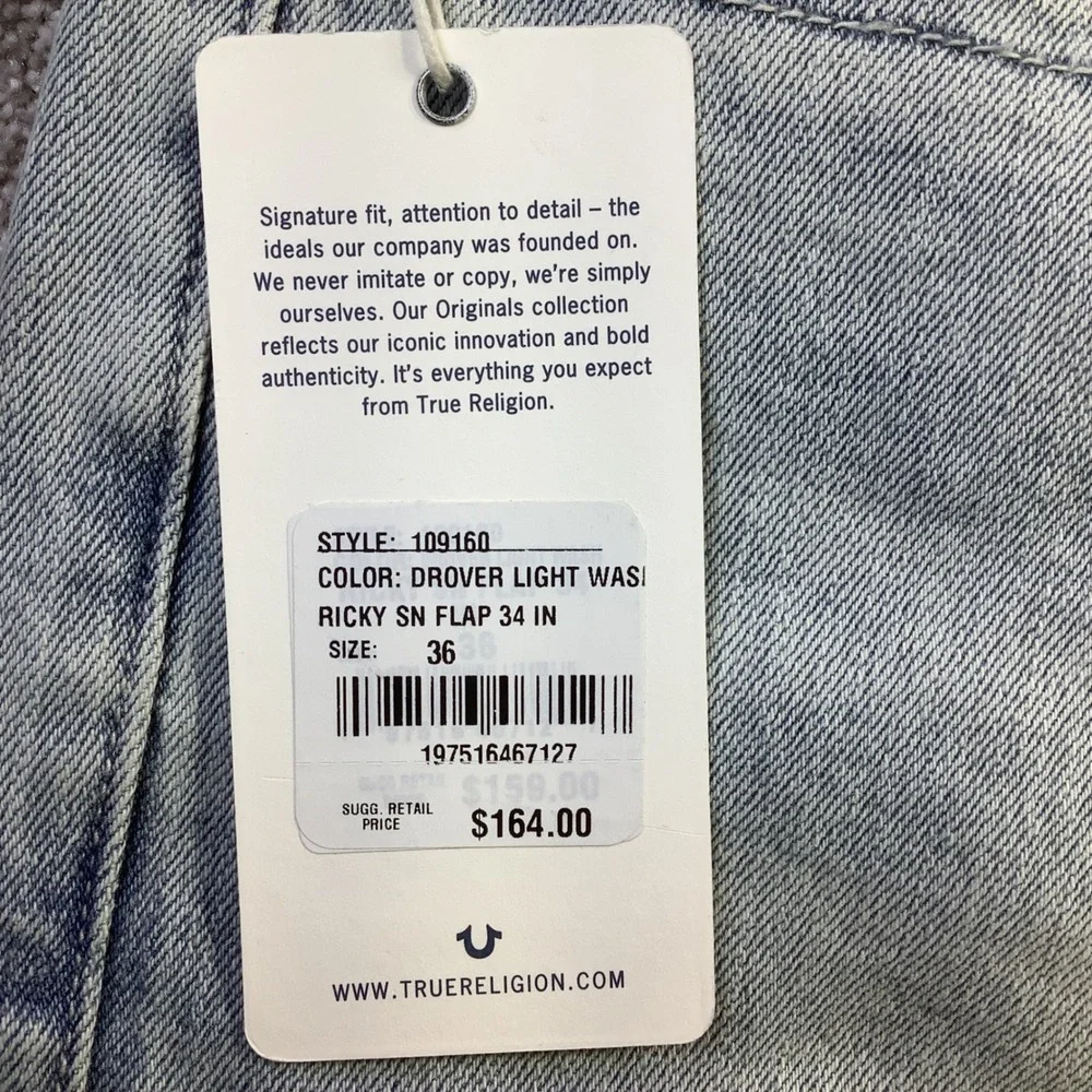 True Religion Ricky Relaxed Straight Jeans Size 36 x 34 (Actual 38 x 34 NWT)
